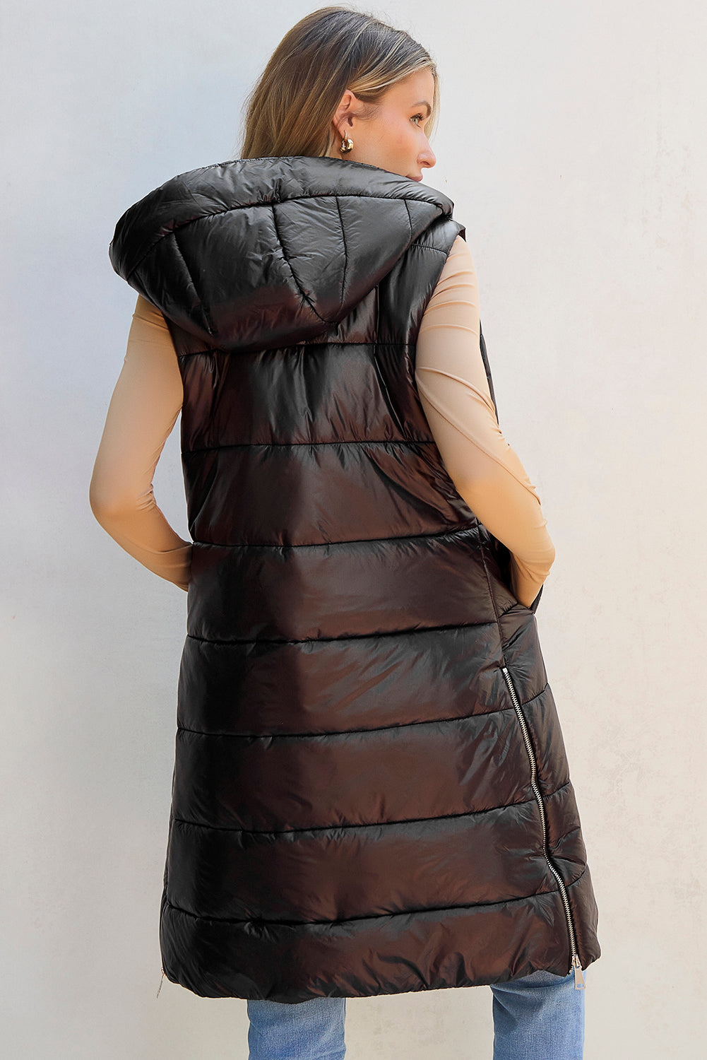 Dark Grey Hooded Vest Coat