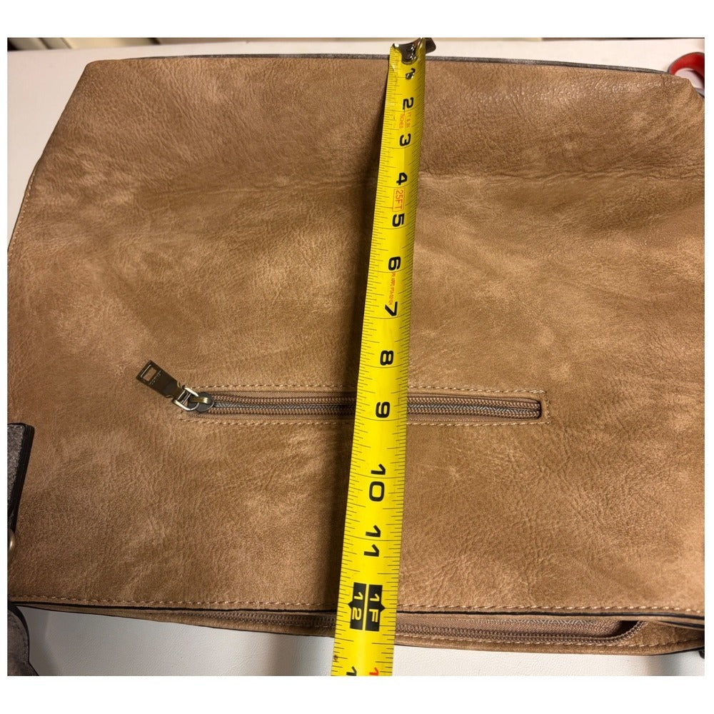 Jen & Co Two Tone Distressed Vegan Leather Shoulder Bag Tote w/ Crossbody Strap