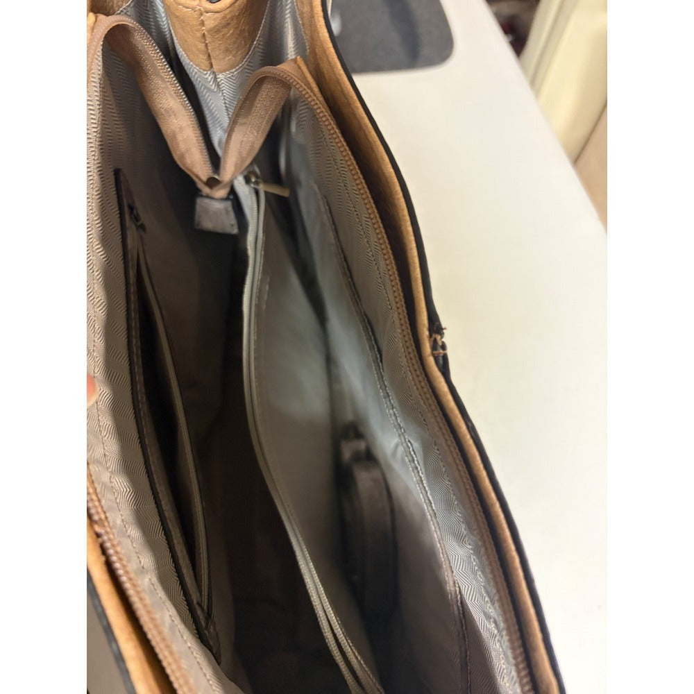 Jen & Co Two Tone Distressed Vegan Leather Shoulder Bag Tote w/ Crossbody Strap
