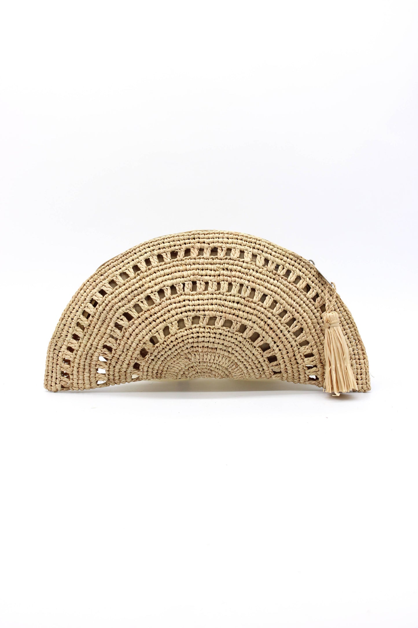 Half Moon Crochet Straw Clutch in Fuchsia