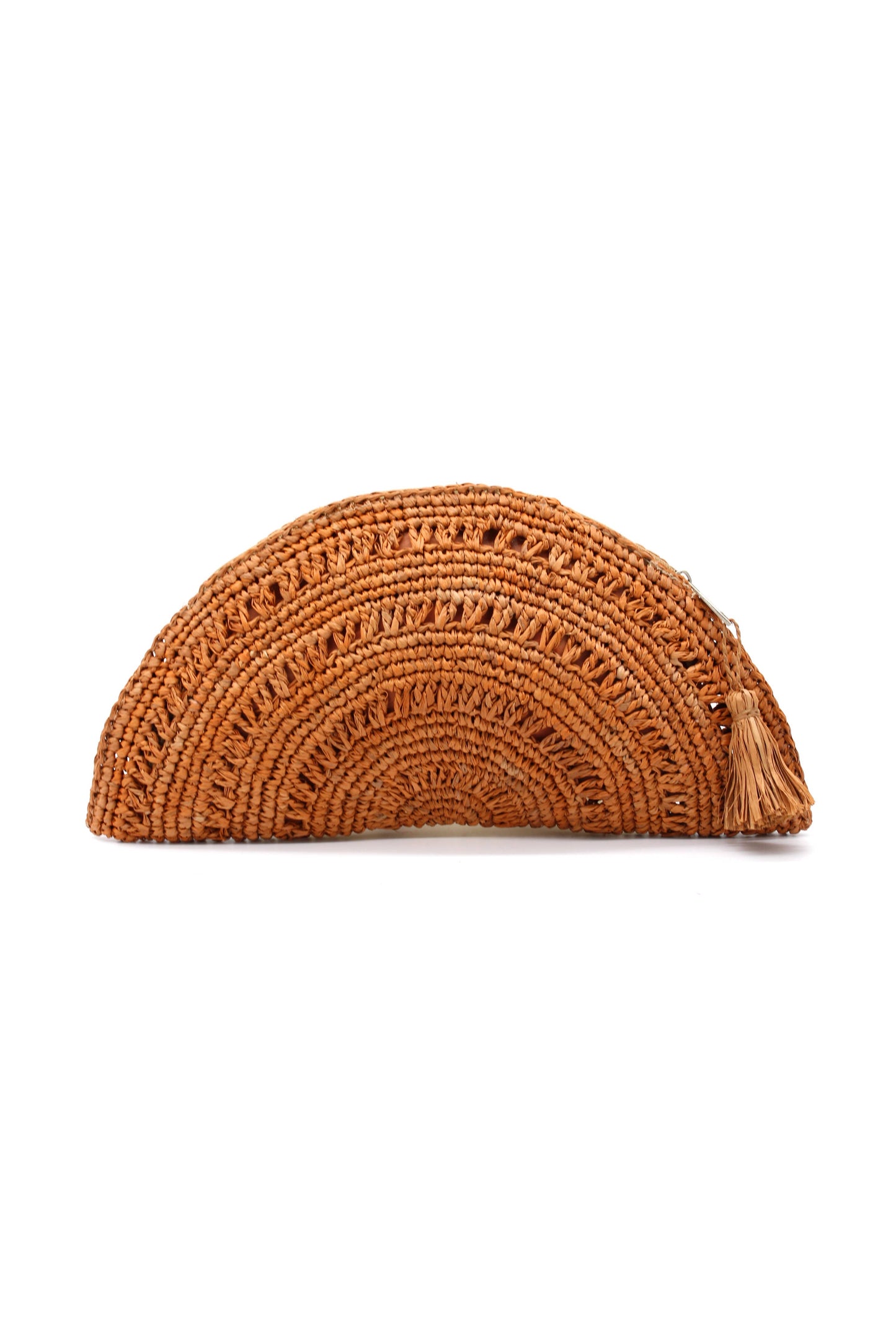 Half Moon Crochet Straw Clutch in Fuchsia