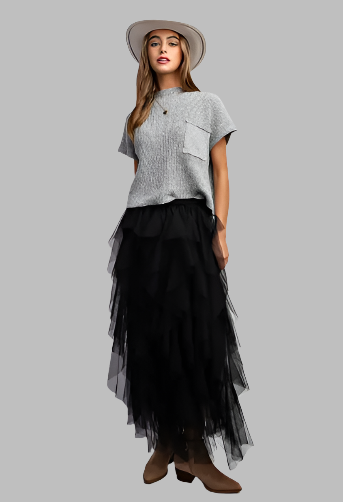 Black Tulle Mesh Layered Max Skirt