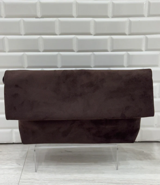 Brown Suede Clutch Handbag
