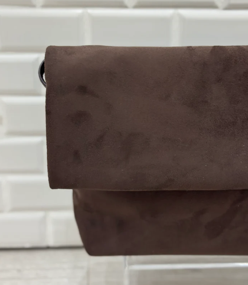 Brown Suede Clutch Handbag