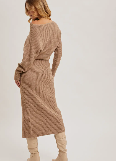 Off Shoulder Midi Knit Dress