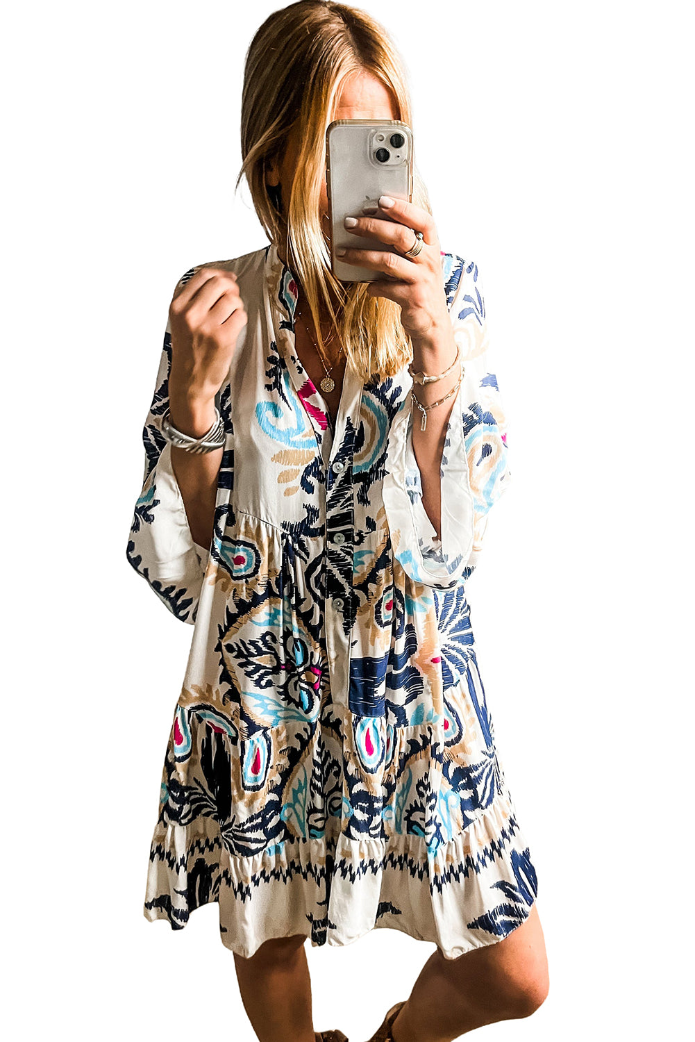 Beige Tribal Print Dress
