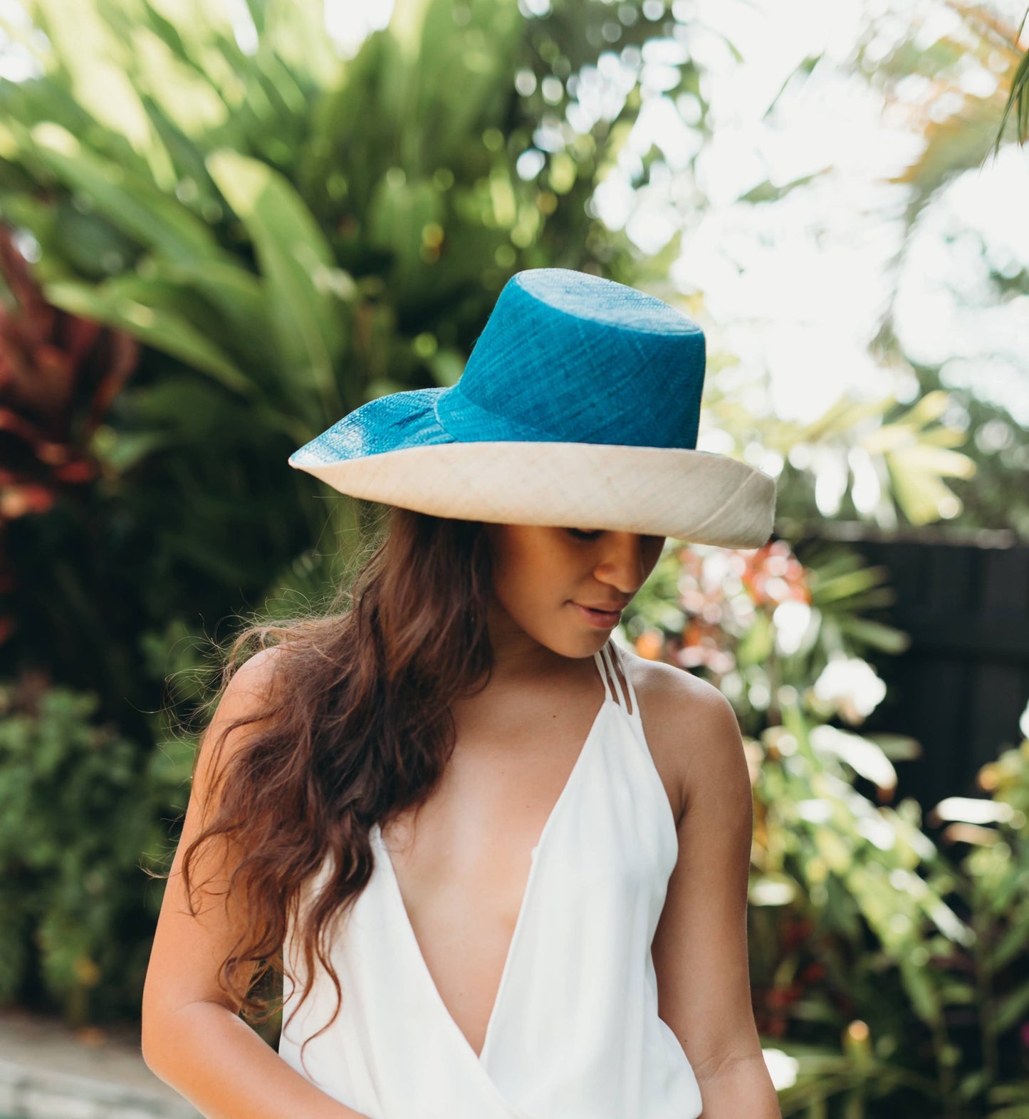 5" & 7" Wide Brim Two Tone Packable Straw Sun Hats