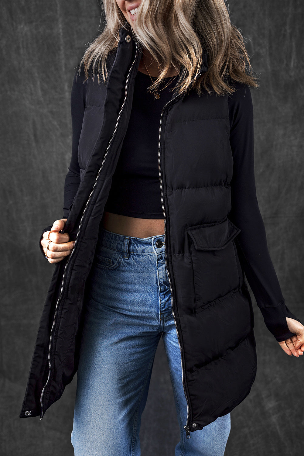 Black WindproofPuffer Vest