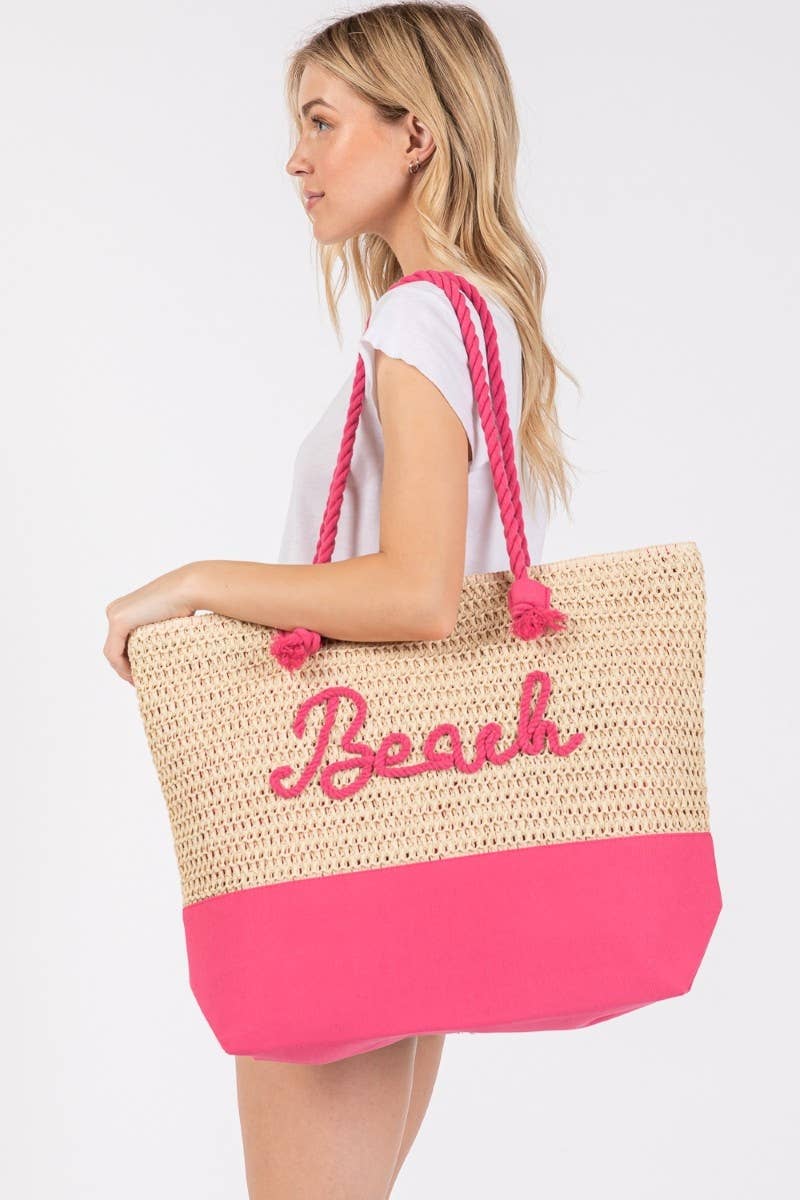 Large Beach Print Braided Tote Bag