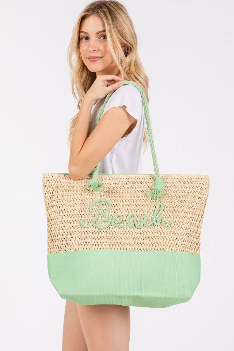 Large Beach Print Braided Tote Bag