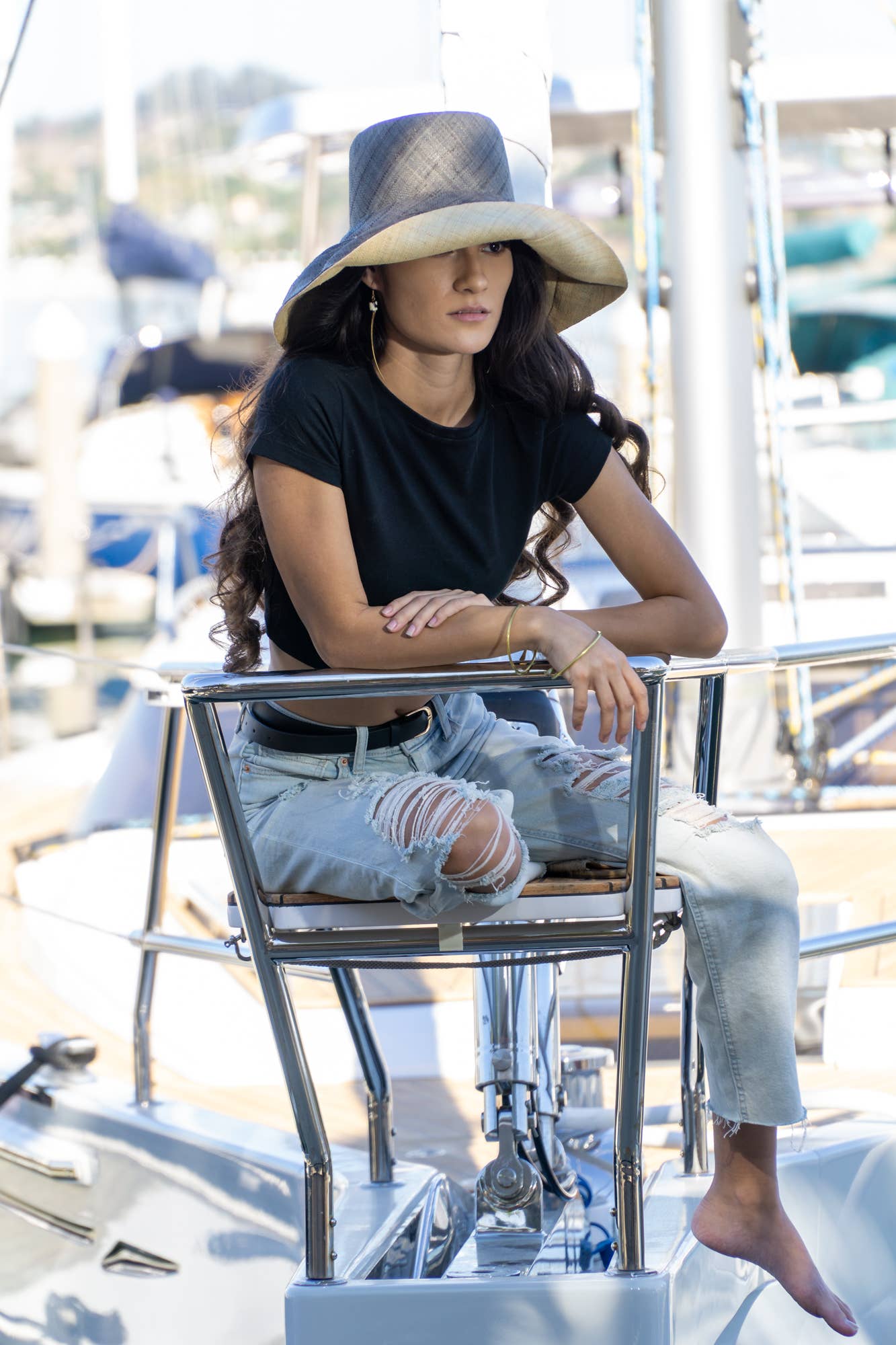 5" & 7" Wide Brim Two Tone Packable Straw Sun Hats