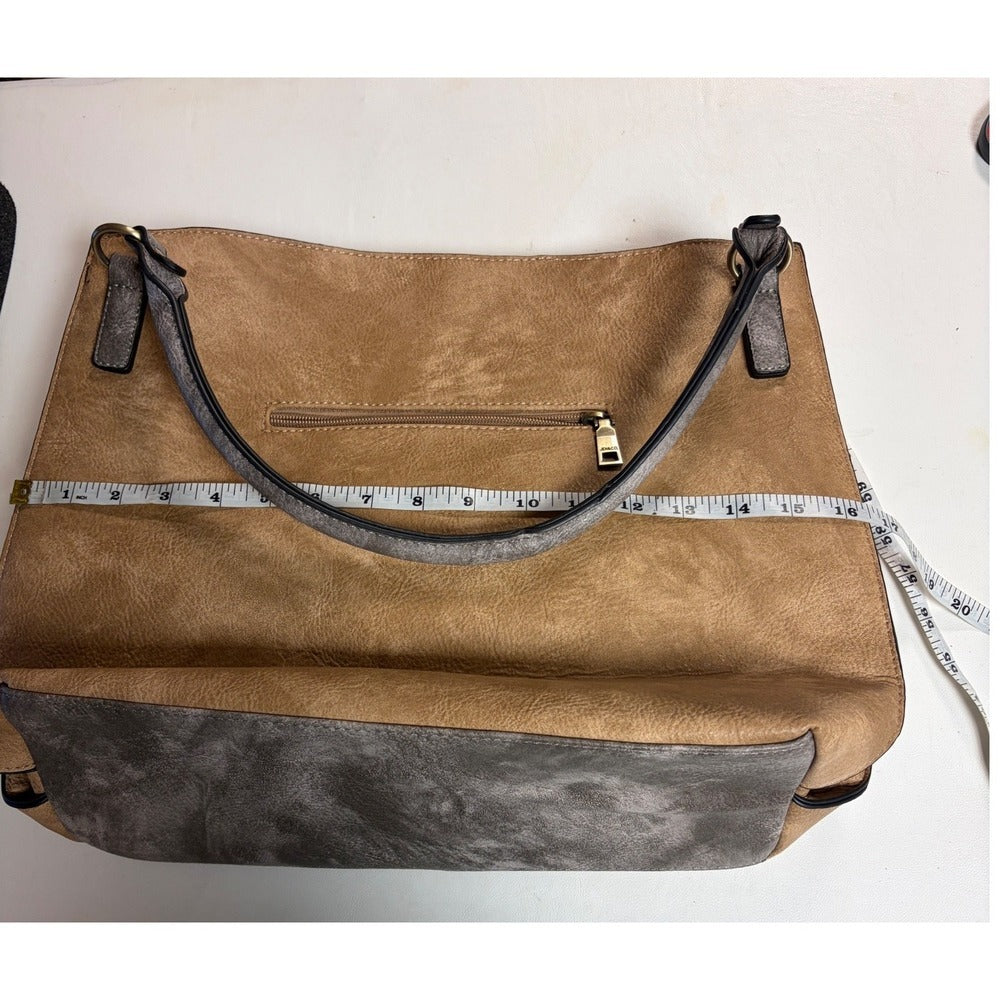 Jen & Co Two Tone Distressed Vegan Leather Shoulder Bag Tote w/ Crossbody Strap