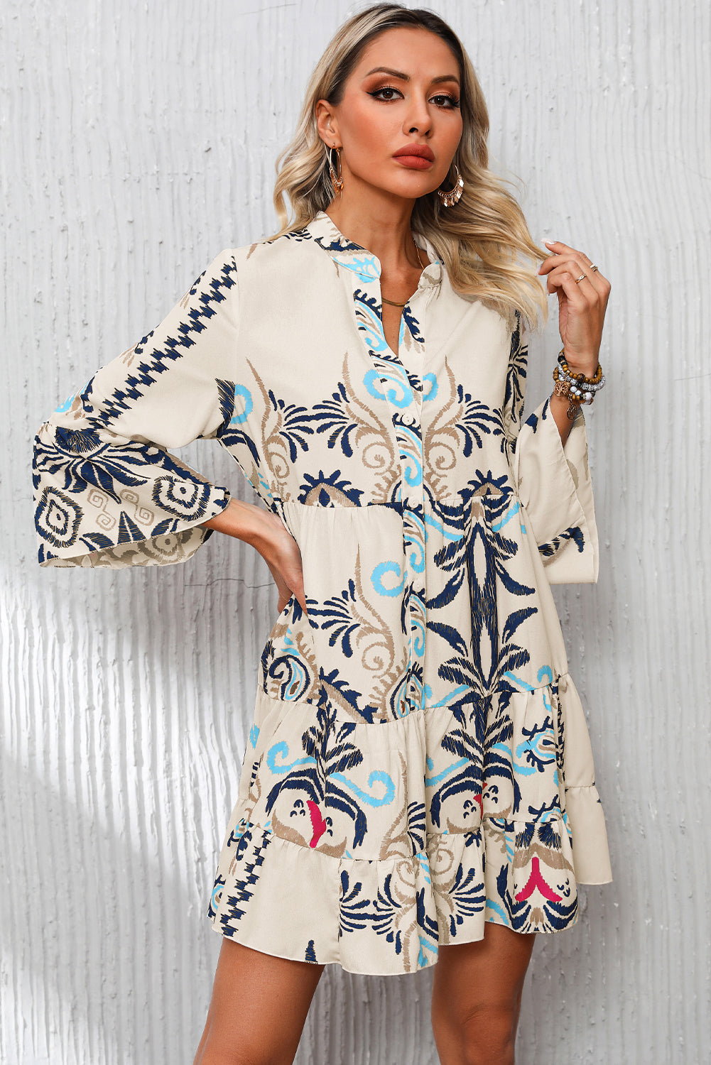 Beige Tribal Print Dress