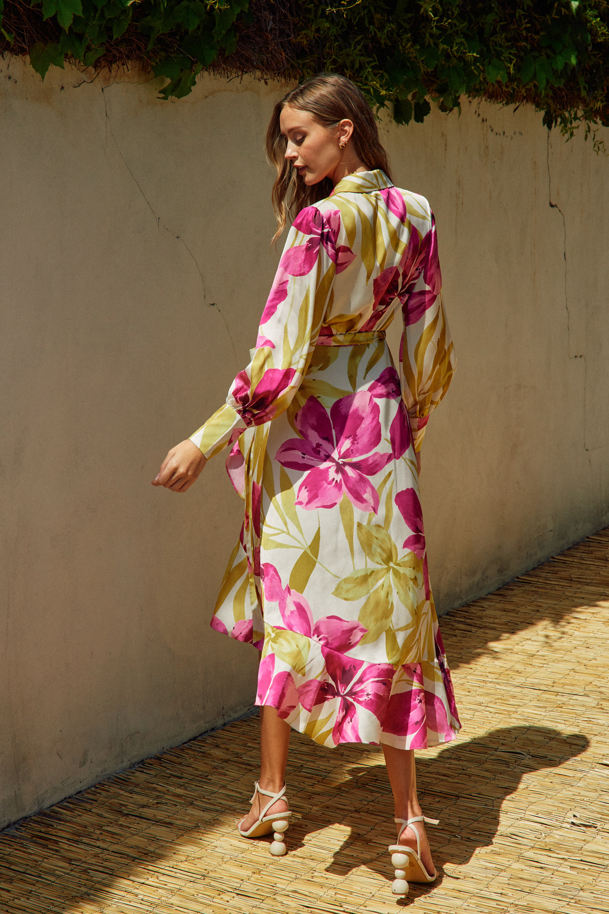 Honeysuckle Satin Midi Wrap Dress