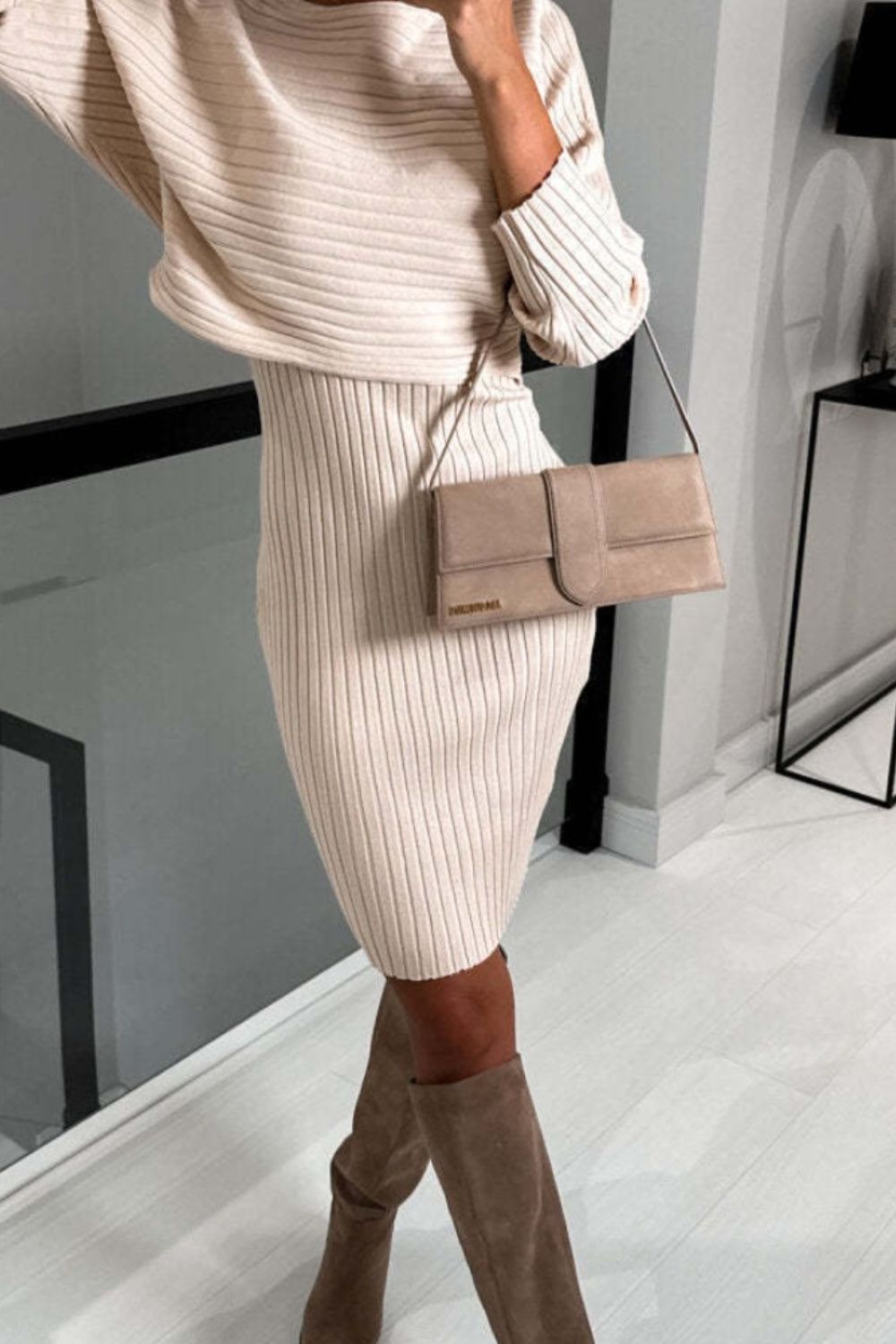 Ribbed Cami Dress Sweater Set