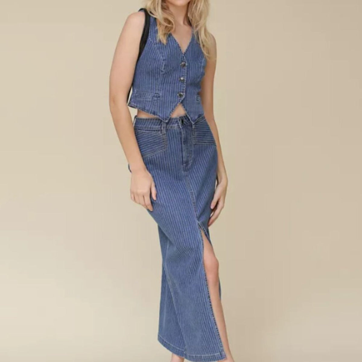 NWOT Avec Les Filles Women's Denim Front-Slit Maxi Skirt - Size (10)