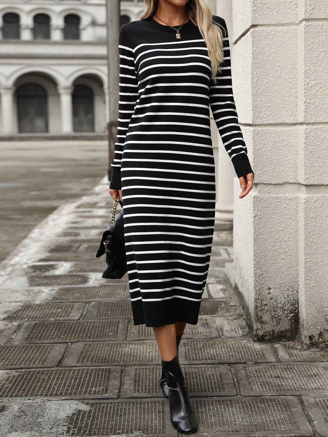 Black/White Striped Knit Dress