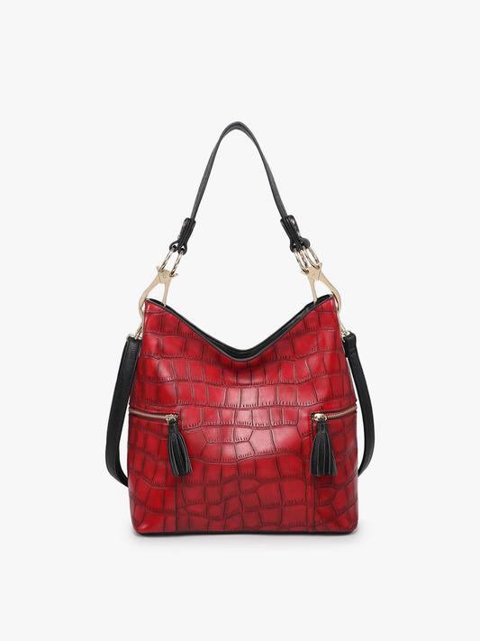 Red Crocodile Print Hobo Bag