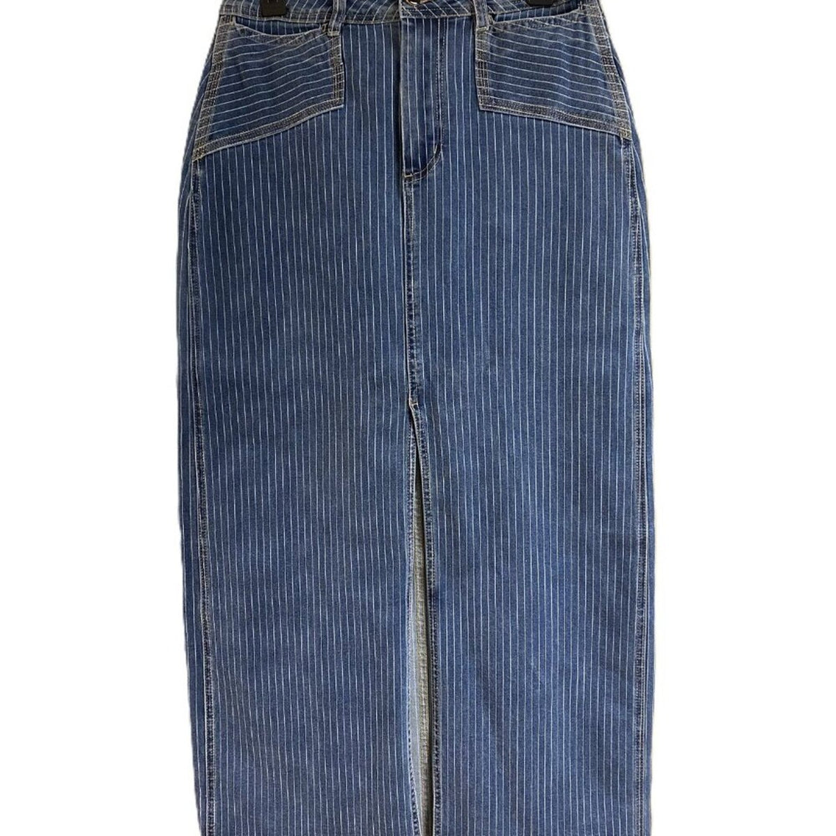 NWOT Avec Les Filles Women's Denim Front-Slit Maxi Skirt - Size (10)
