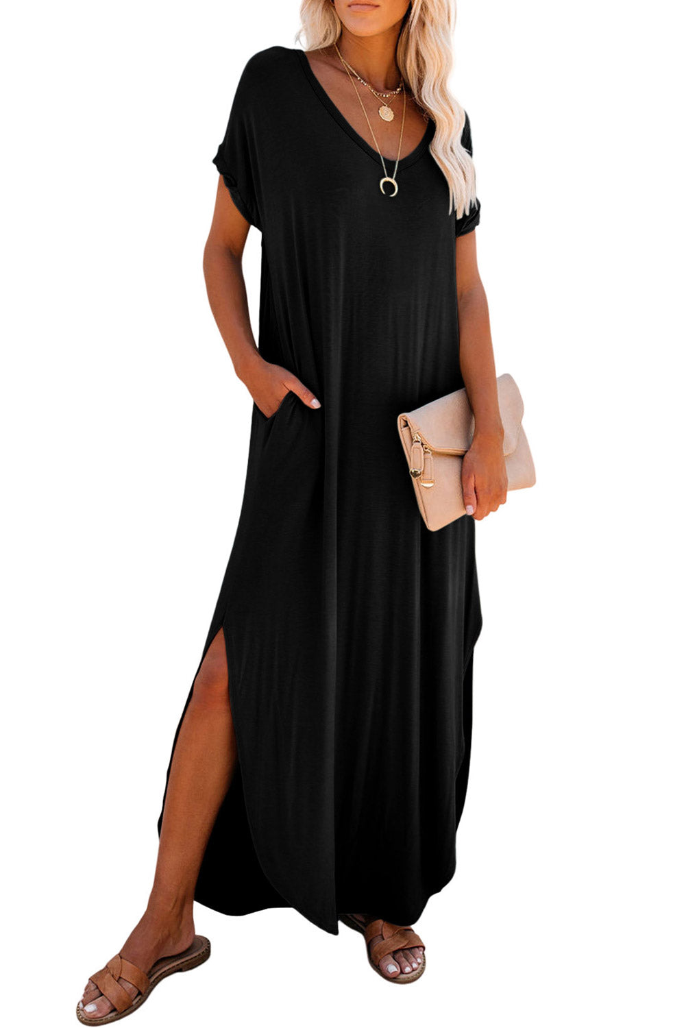 Black V Neck Loungewear Maxi Dress