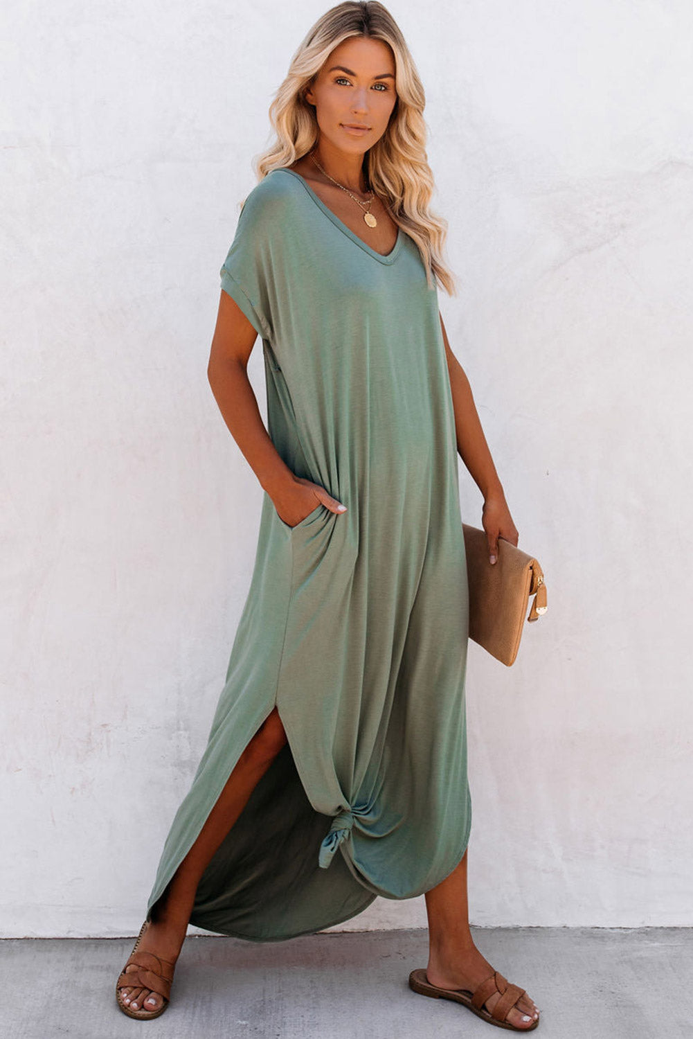 Black V Neck Loungewear Maxi Dress