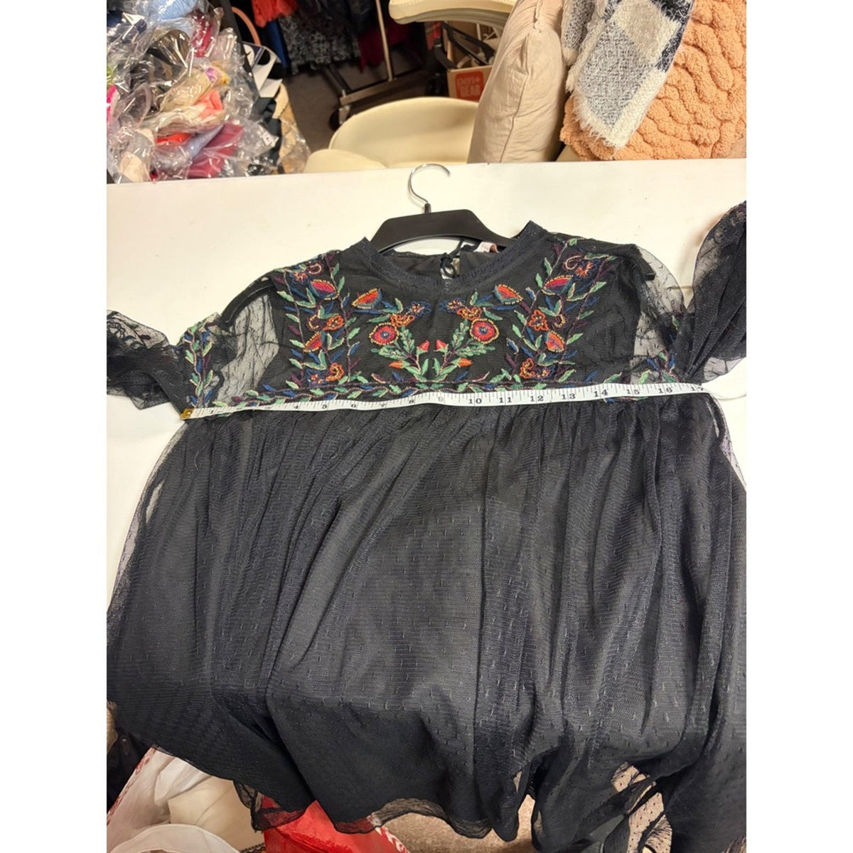 Pre-Loved Zara Embroidered Mesh Tulle Babydoll Mini Dress/Tunic Size XS