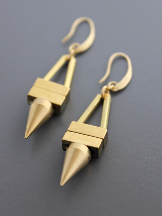 Geometric hematite and brass spike earrings