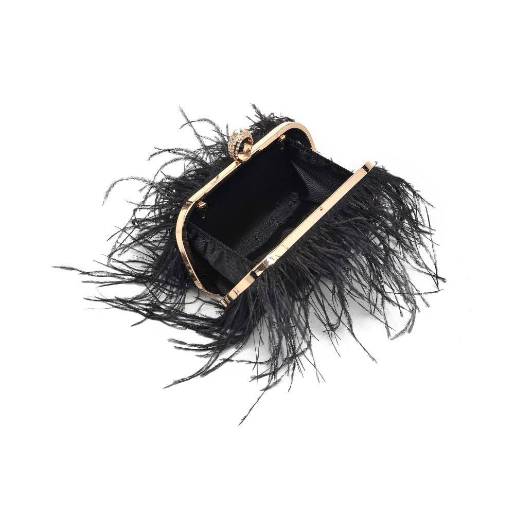 Black Harlow Feather Evening Bag