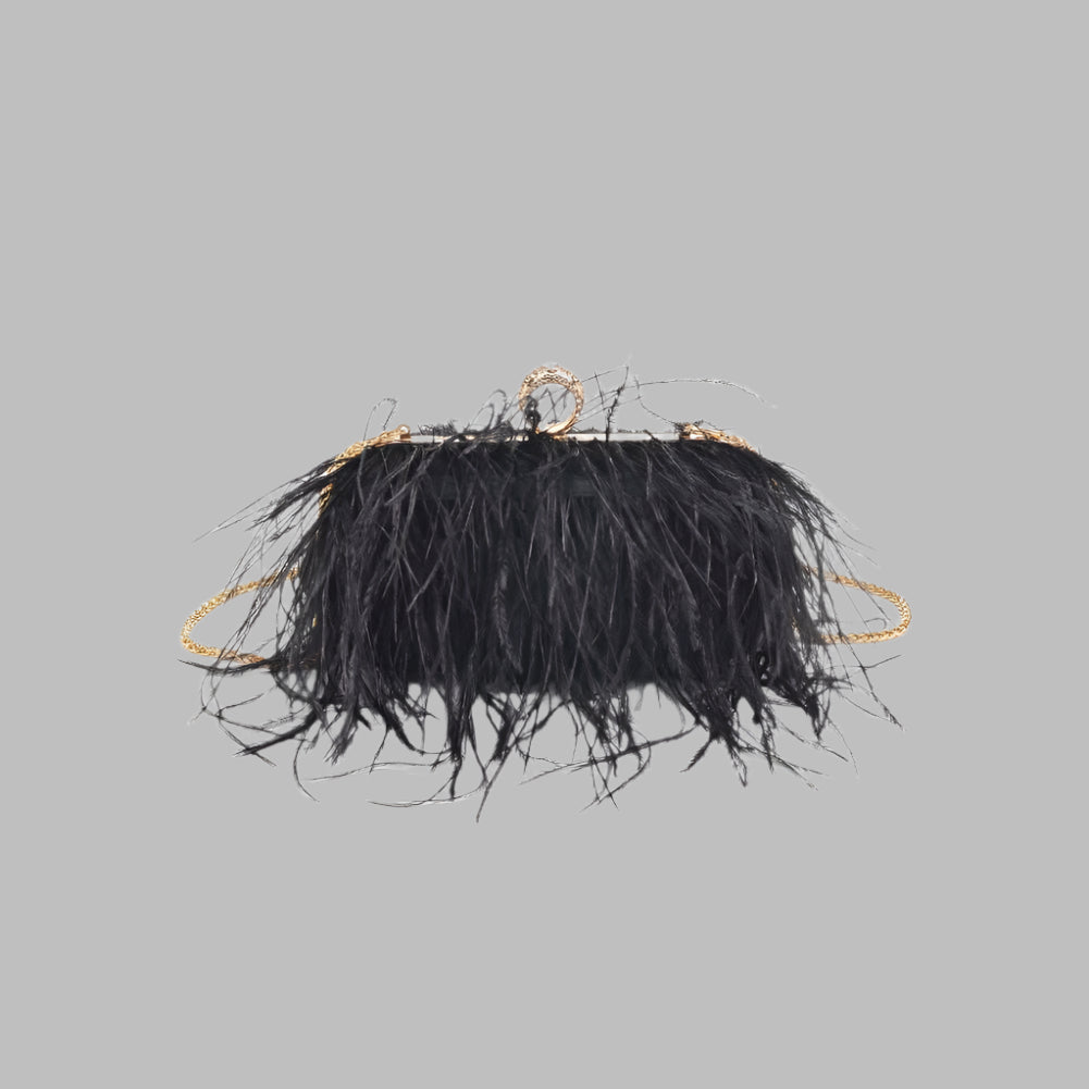 Black Harlow Feather Evening Bag