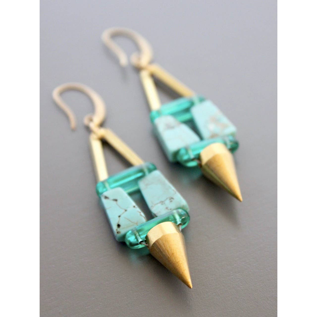 Geometric turquoise and green glass earrings