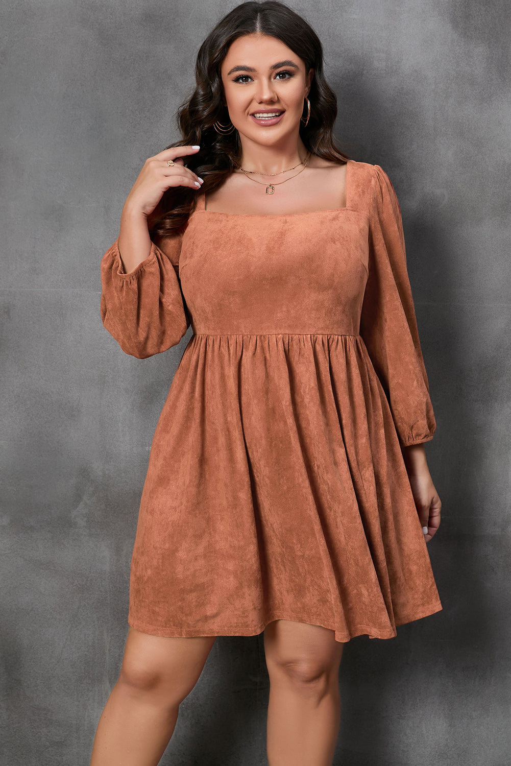 Chestnut Plus Size Suede  Dress