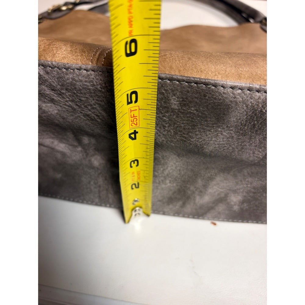 Jen & Co Two Tone Distressed Vegan Leather Shoulder Bag Tote w/ Crossbody Strap