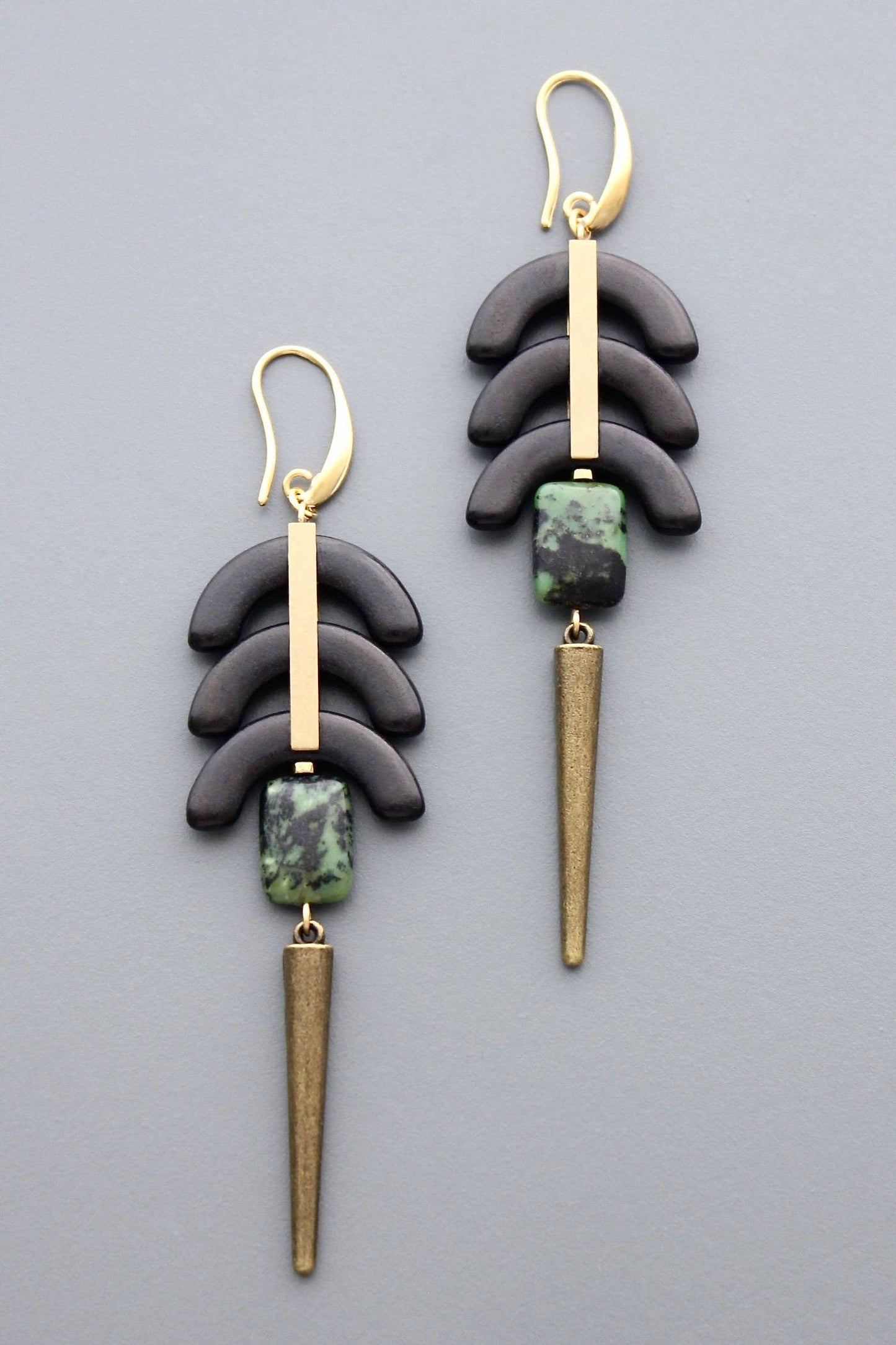 Black and green geometric earrings