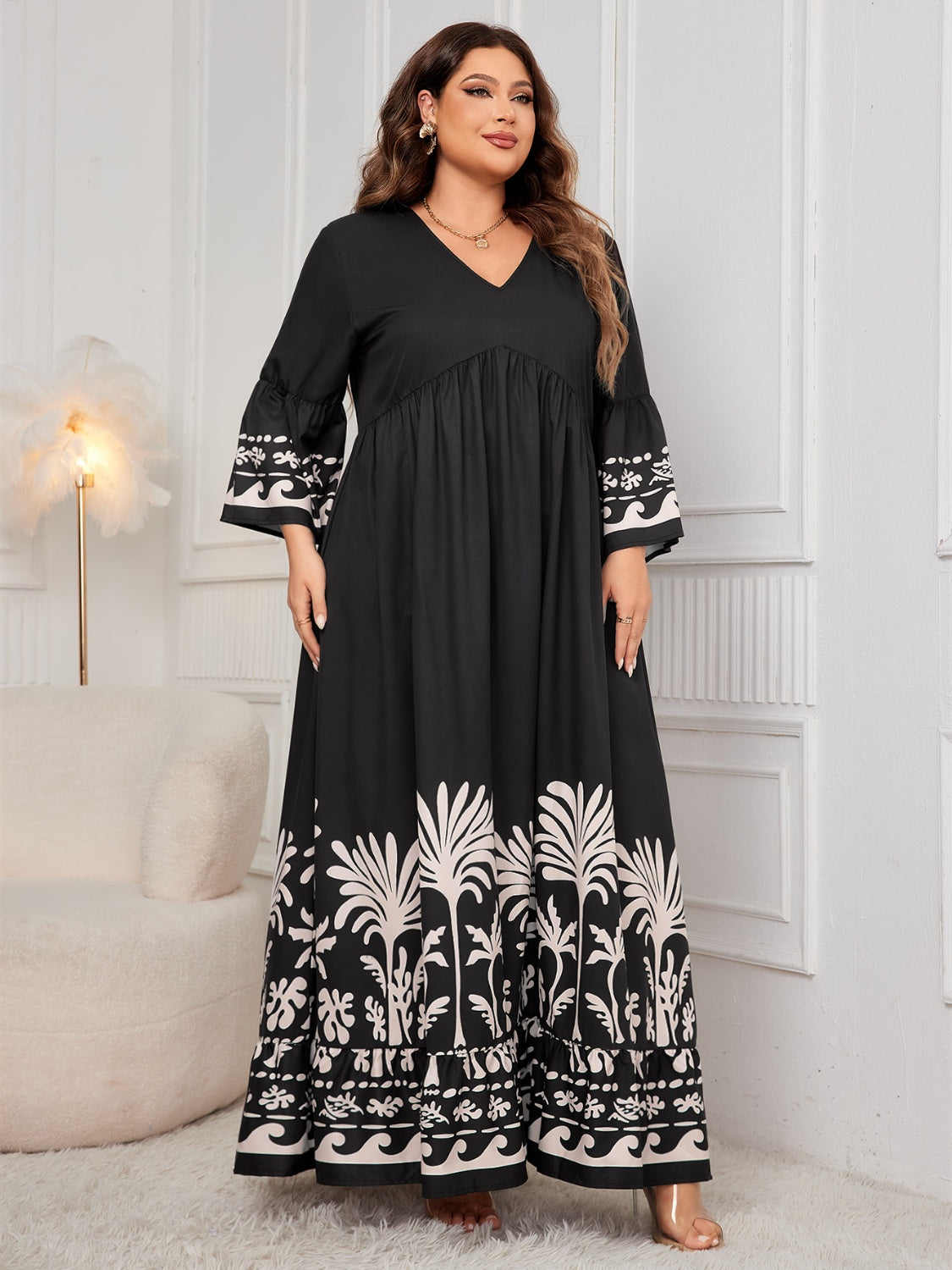 Plus Size Black Printed Maxi Dress