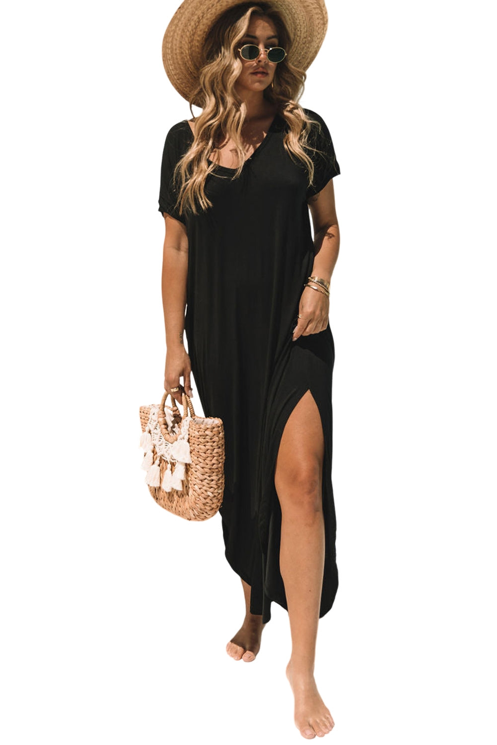 Black V Neck Loungewear Maxi Dress