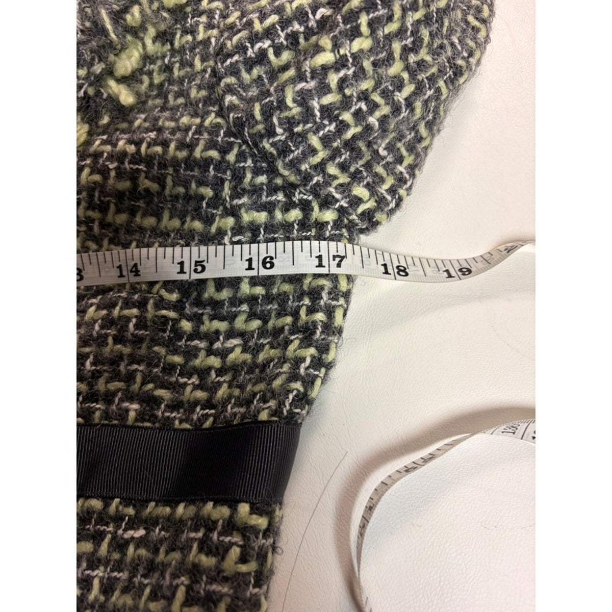 Vintage JON Womens Tweed Skirt Suit Black Grey Yellow Fringe Size 4