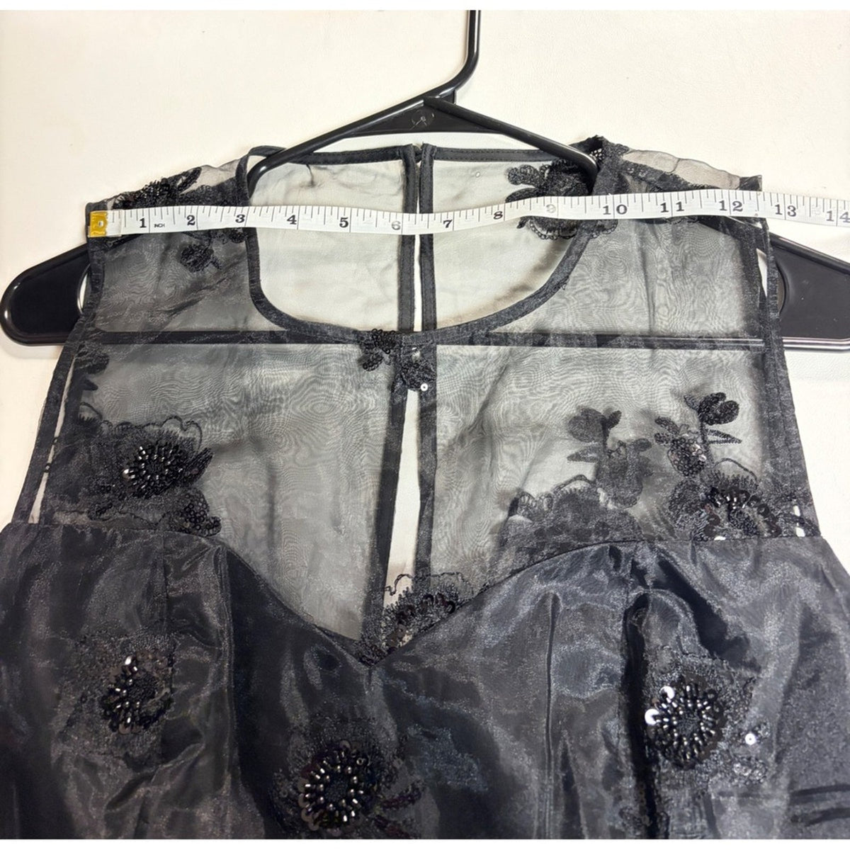 NWOT Donna Karan Black Beaded Embroidered Organza Cocktail Dress Size 8
