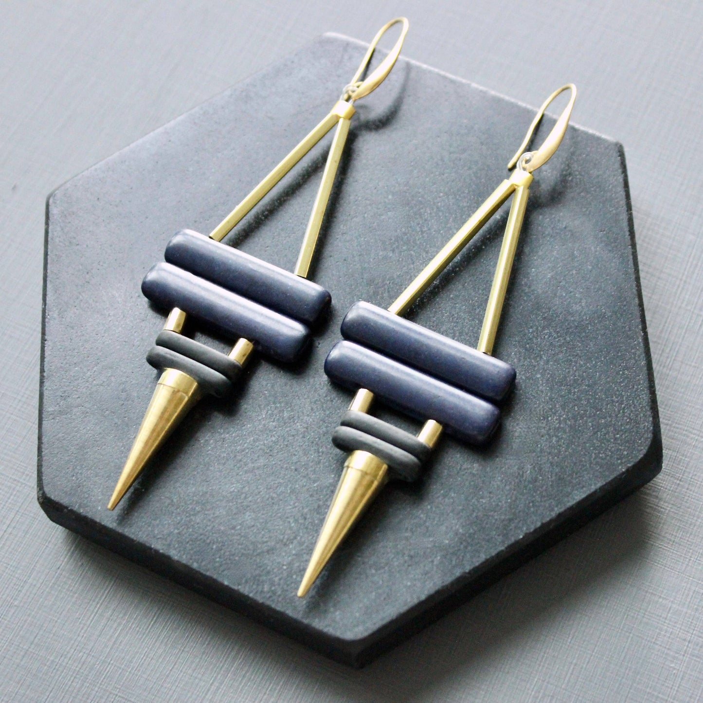 Navy and Black Spike Earrings