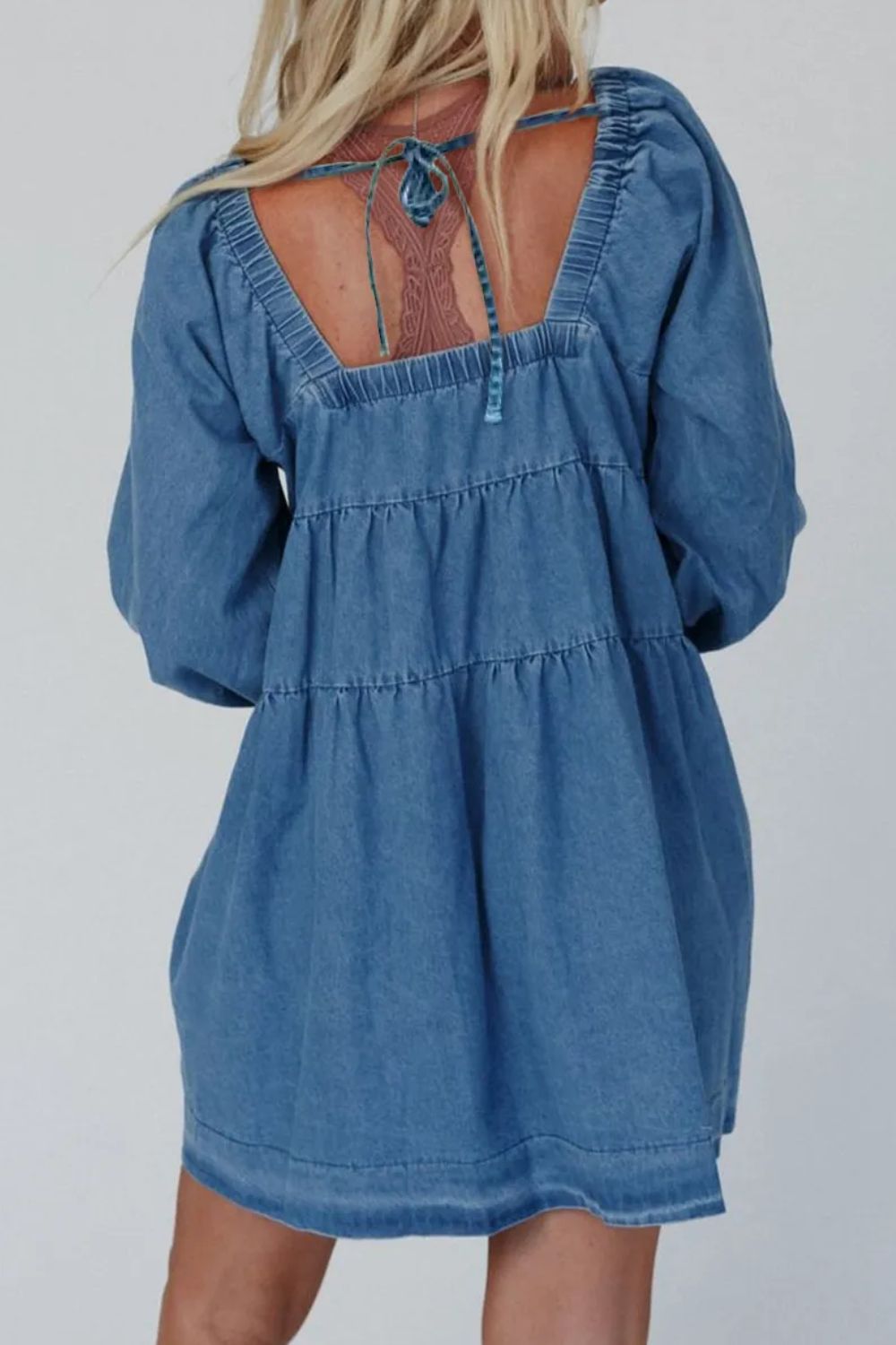 Tied Square Neck Denim Dress