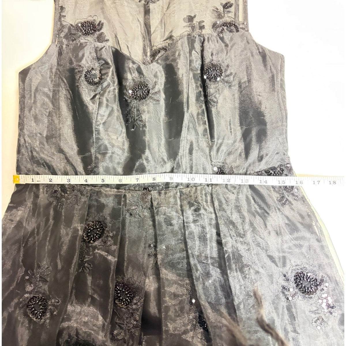 NWOT Donna Karan Black Beaded Embroidered Organza Cocktail Dress Size 8