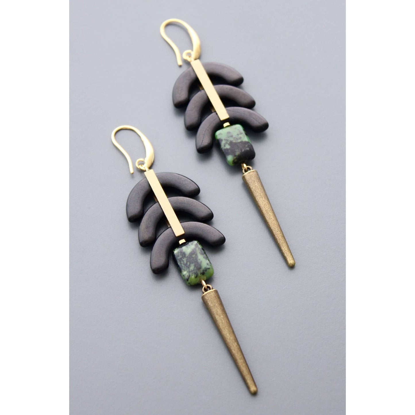 Black and green geometric earrings