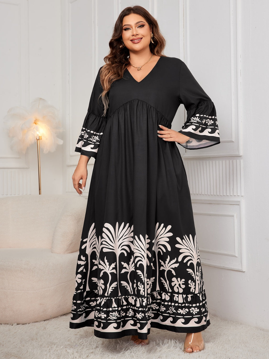 Plus Size Black Printed Maxi Dress