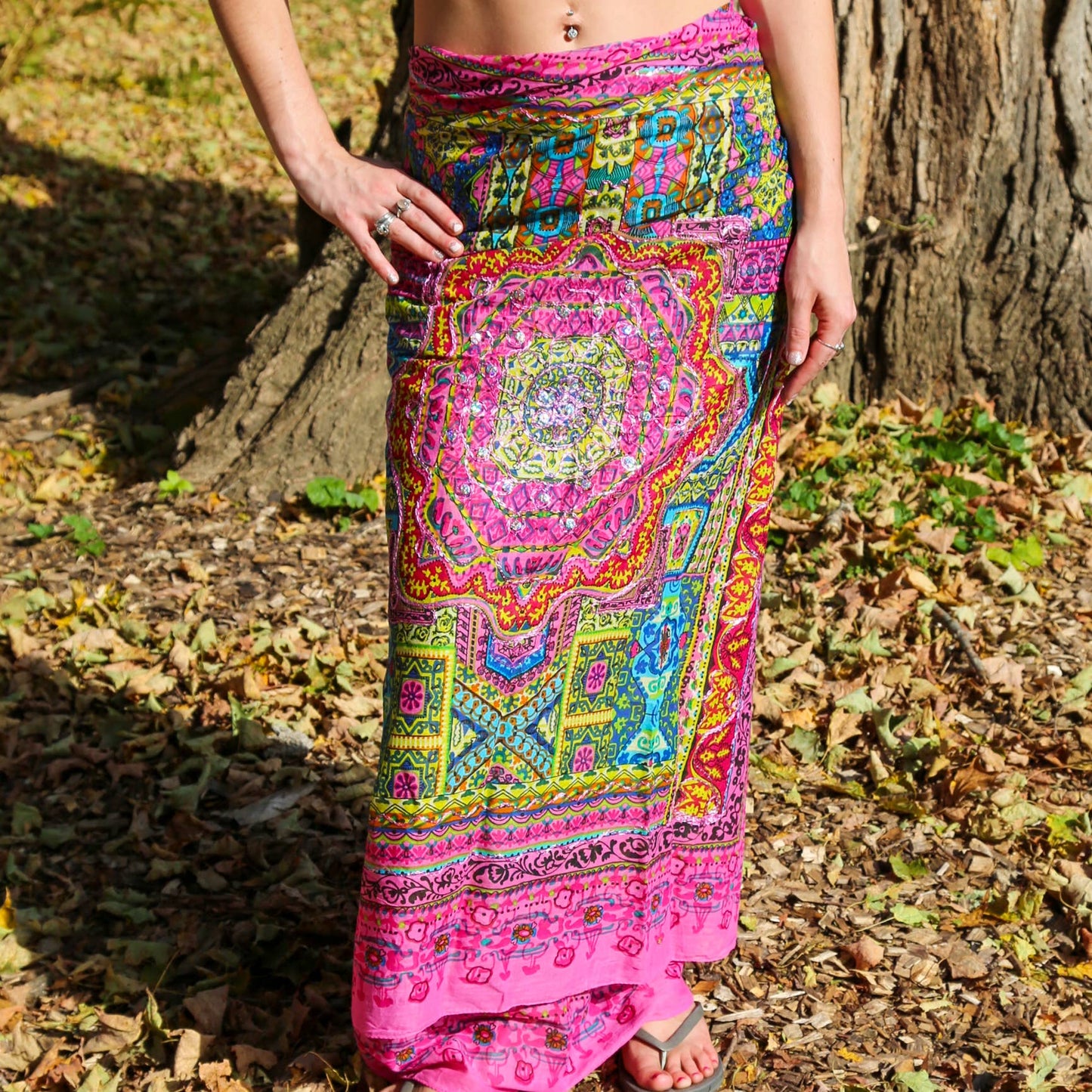 Geometric Metallic Embroidered Sarong in Pink