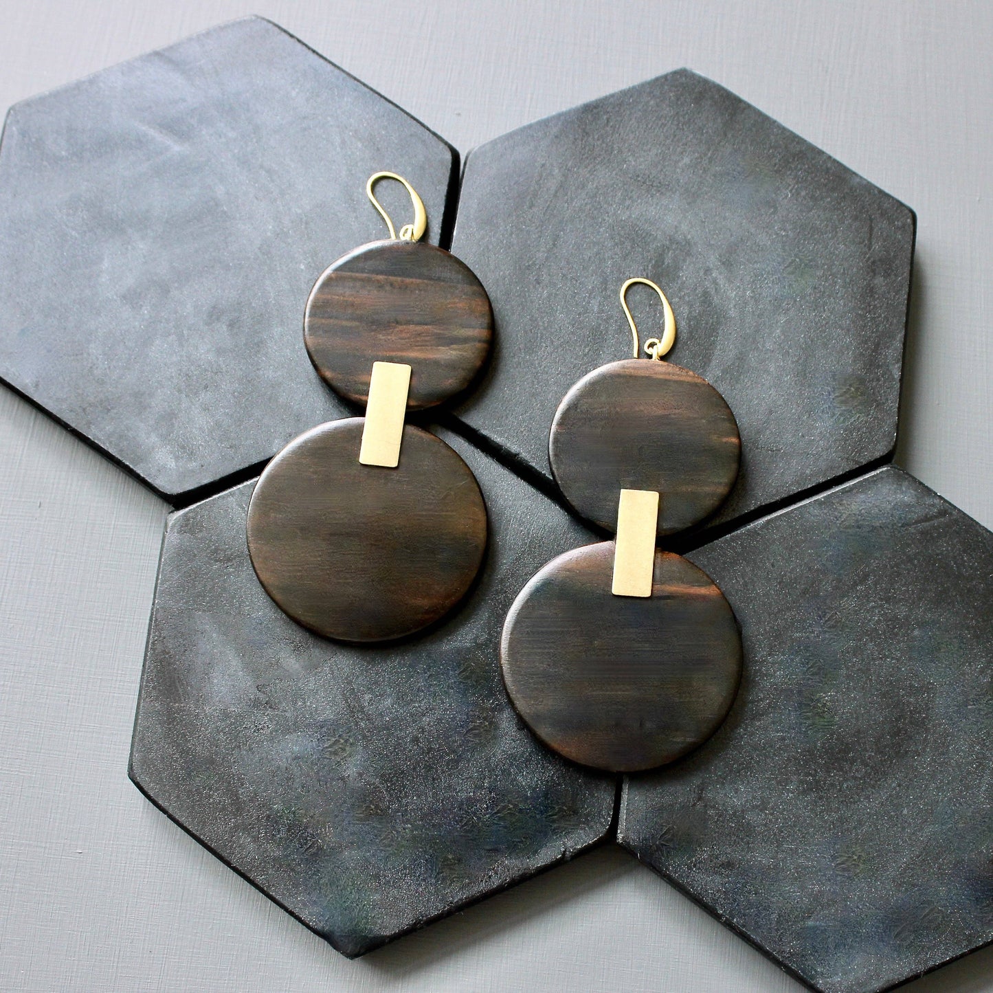 Ebony wood shoulder duster earrings