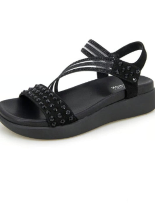 NIB Reaction Kenneth Cole Taryn Black Rhinestone Strap Sandals - Size 7M