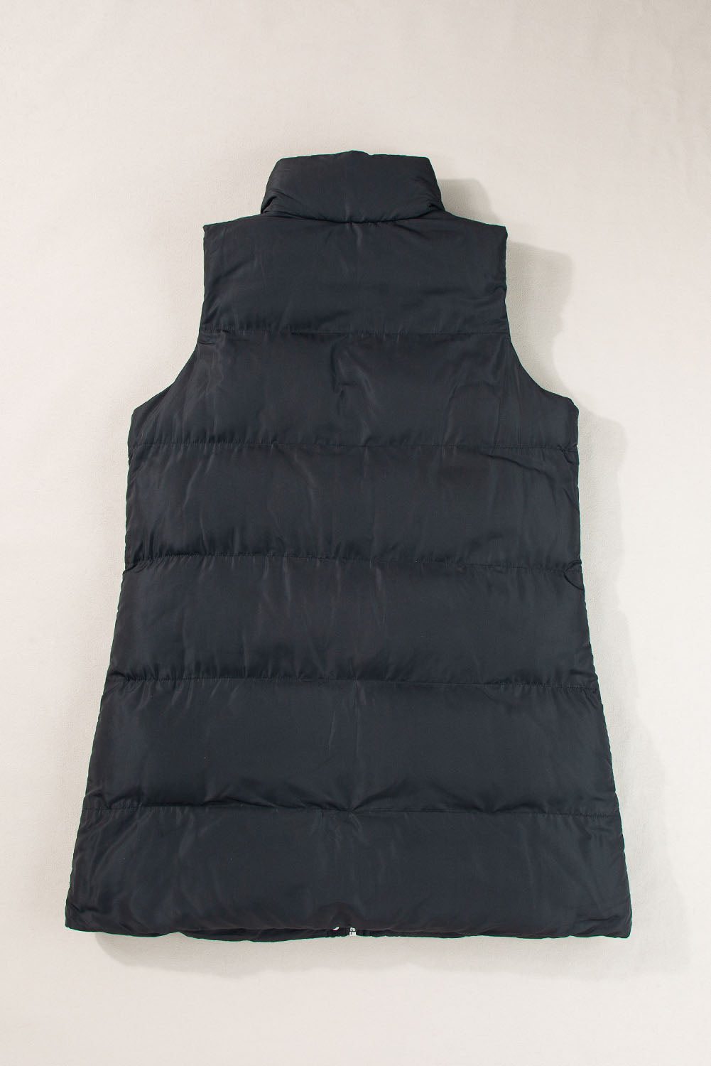 Coffee Quilted Pocketed Long Puffer Vest Coat