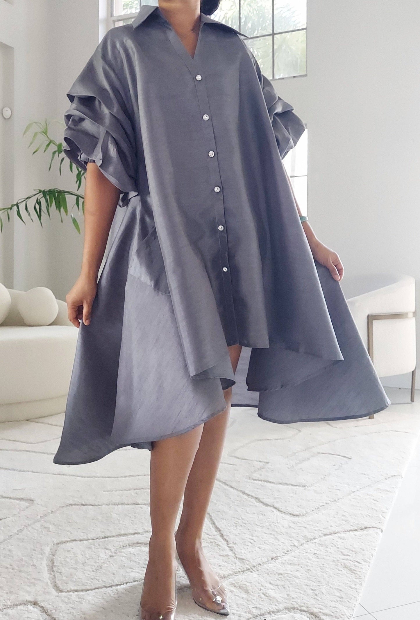 Grey Faux silk swing dress