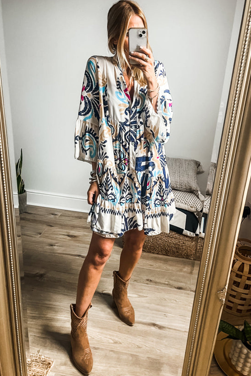 Beige Tribal Print Dress