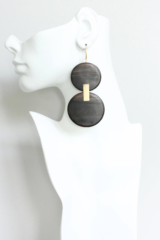 Ebony wood shoulder duster earrings