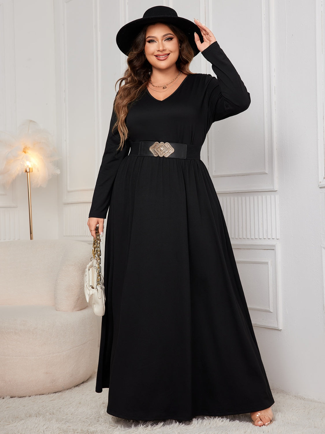 Plus Size Cutout Long Sleeve Maxi Dress